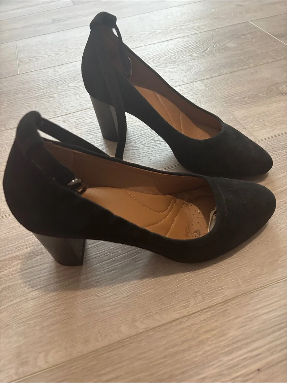Clarks Suede Block Heel Pumps with Ankle Tie